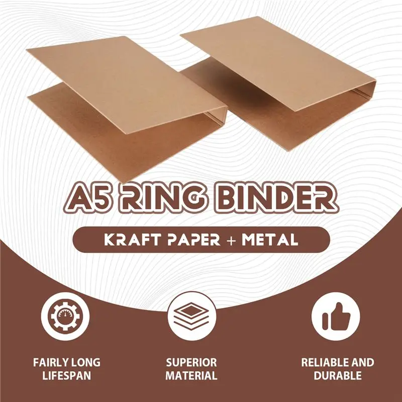 L07A-2Pcs A5 Kraft Paper Binder Tray A5 Kraft Paper Folders With 2 Rings To Add Loose Sheets thumbnail 4