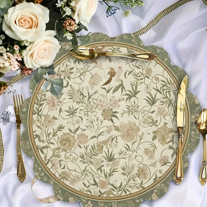 VIKAMA 4pcs Vintage Floral Placemats Scalloped Edge Table Mats Washable Heat Resistant Kitchen Dining Decor Home Party Supplies thumbnail 2
