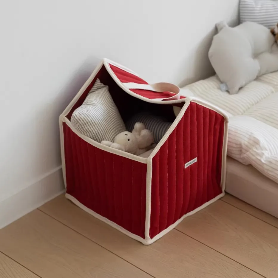 House Style Baby Diaper Bag Clothing Toys Organizer Cotton Red Storage Bag Baby Large Capacity Basket Bedding Room Decoration