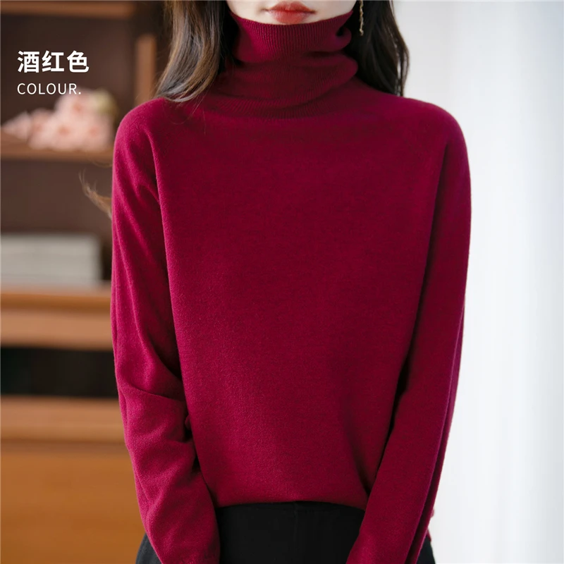 100% Merino Wool Cashmere Sweater Women Knitted Sweater Turtleneck Long Sleeve Pullovers Autumn Winter Clothing Warm Jumper Tops thumbnail 3