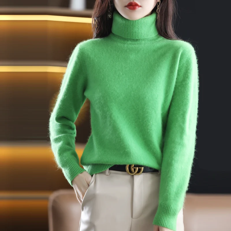 100% Merino Wool Cashmere Sweater Women Knitted Sweater Turtleneck Long Sleeve Pullovers Autumn Winter Clothing Warm Jumper Tops thumbnail 4