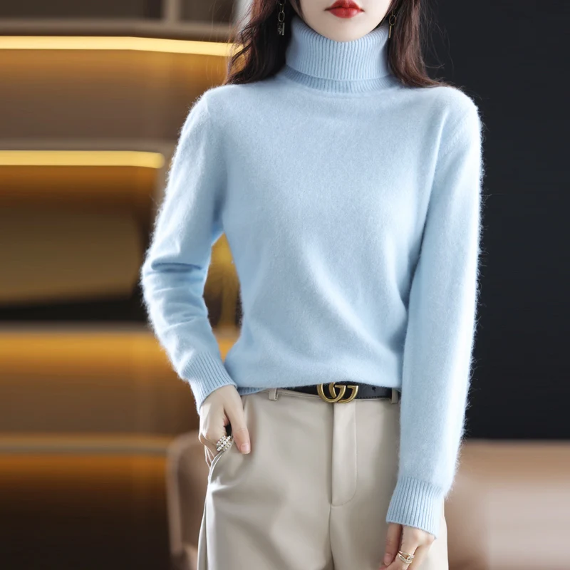 100% Merino Wool Cashmere Sweater Women Knitted Sweater Turtleneck Long Sleeve Pullovers Autumn Winter Clothing Warm Jumper Tops thumbnail 2