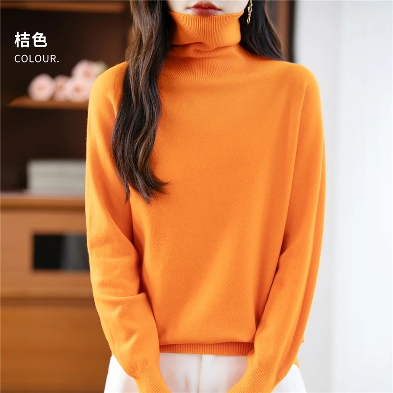 100% Merino Wool Cashmere Sweater Women Knitted Sweater Turtleneck Long Sleeve Pullovers Autumn Winter Clothing Warm Jumper Tops thumbnail 5