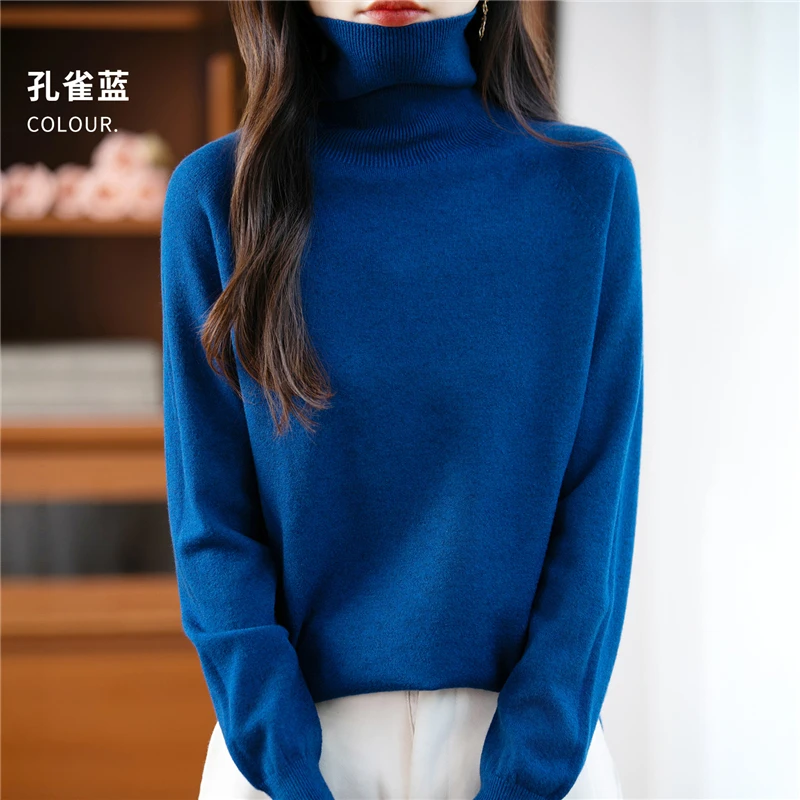 100% Merino Wool Cashmere Sweater Women Knitted Sweater Turtleneck Long Sleeve Pullovers Autumn Winter Clothing Warm Jumper Tops thumbnail 6