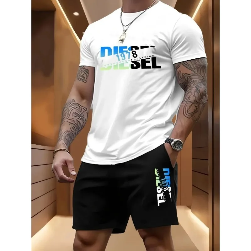 Summer men's casual two-piece set round-neck short-sleeved T-shirt and sports shorts for outdoor activities thumbnail 4