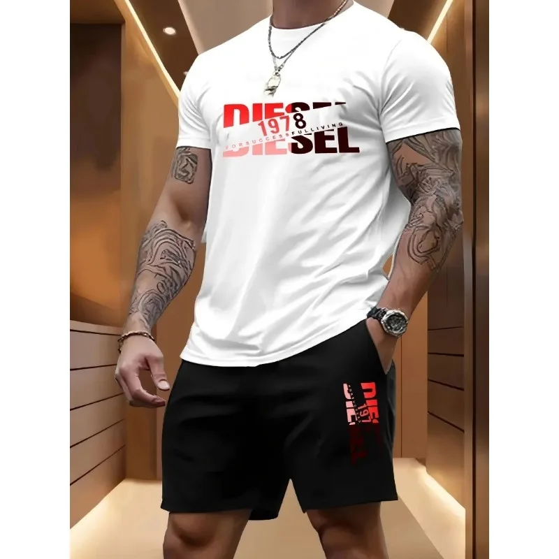 Summer men's casual two-piece set round-neck short-sleeved T-shirt and sports shorts for outdoor activities thumbnail 2