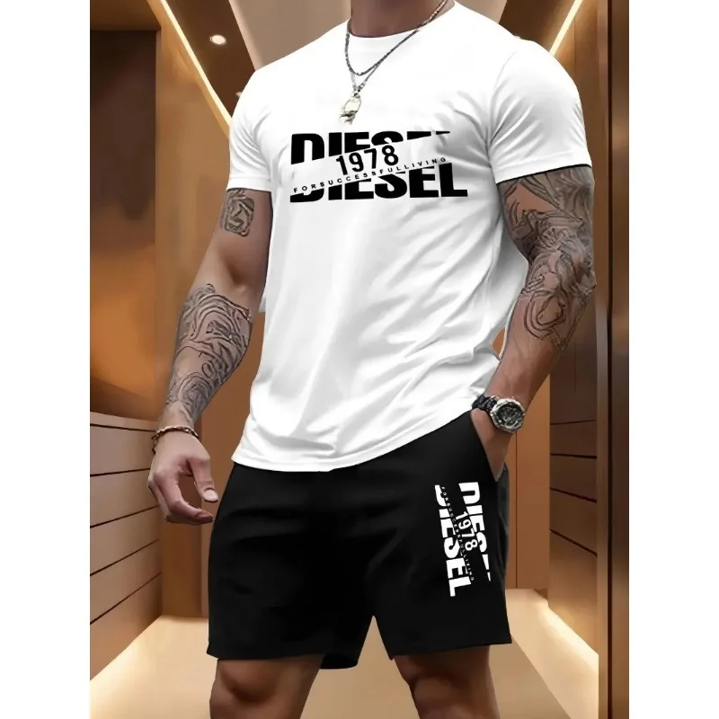 Summer men's casual two-piece set round-neck short-sleeved T-shirt and sports shorts for outdoor activities thumbnail 3