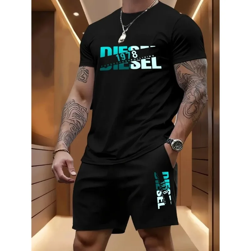 Summer men's casual two-piece set round-neck short-sleeved T-shirt and sports shorts for outdoor activities thumbnail 6