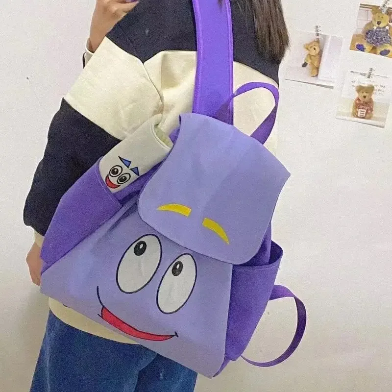 Cartoon Dora The Explorer Backpack Cute Smile Face Student School Bag with Pencil Case Purple Canvas Daypack Gift thumbnail 4