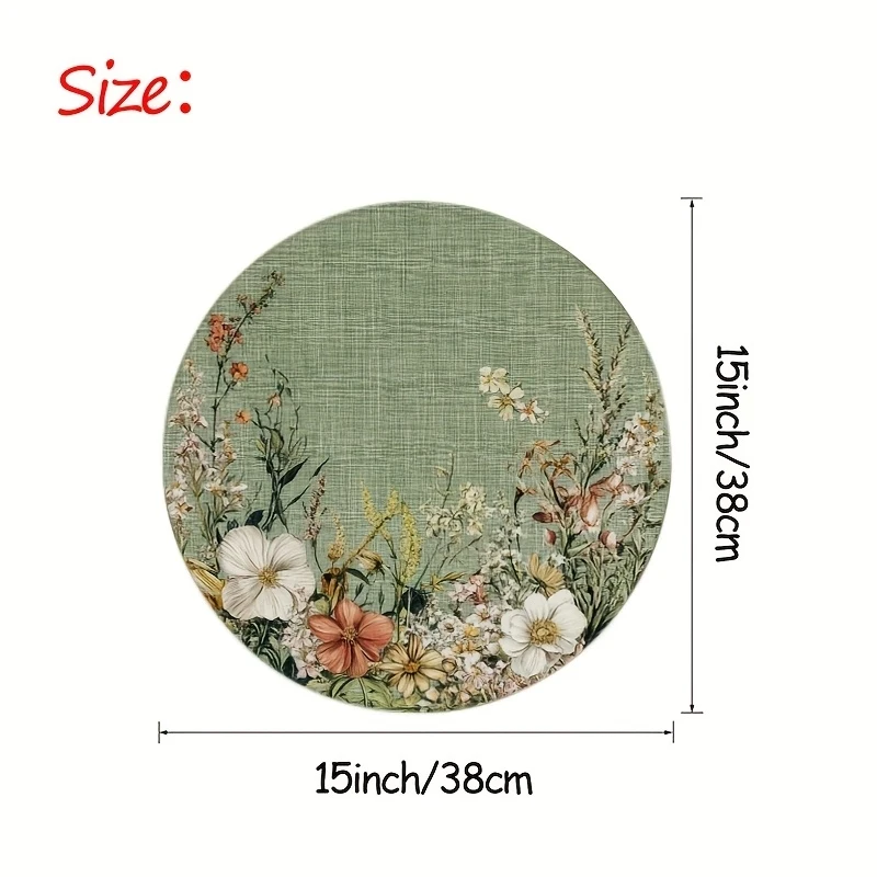 VIKAMA 4-Piece round Placemats Set Dusty Green Floral Pattern Machine Washable Kitchen Dining Decor Seasonal Home Tableware thumbnail 5