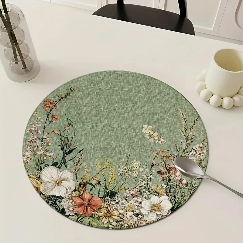 VIKAMA 4-Piece round Placemats Set Dusty Green Floral Pattern Machine Washable Kitchen Dining Decor Seasonal Home Tableware thumbnail 2