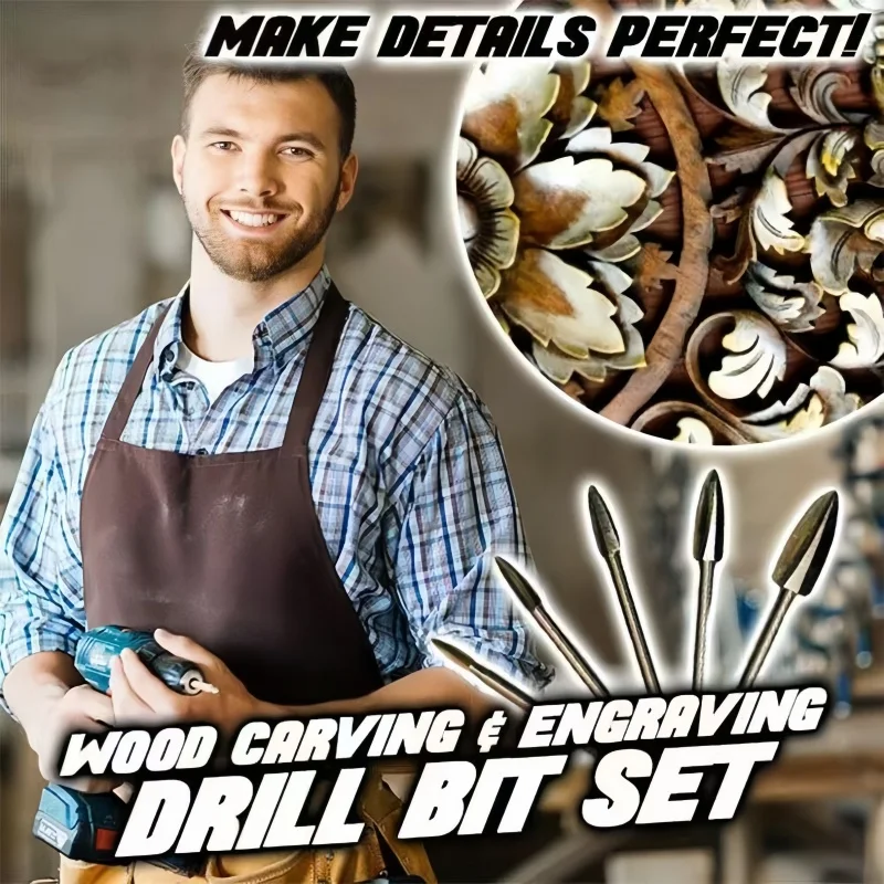 5-Piece Woodworking Engraving Drill Bits Kit - Electric Engraving Tools for DIY Furniture, Tea Table Carving & Root Sculpting thumbnail 2