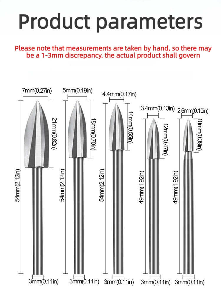 5-Piece Woodworking Engraving Drill Bits Kit - Electric Engraving Tools for DIY Furniture, Tea Table Carving & Root Sculpting thumbnail 6