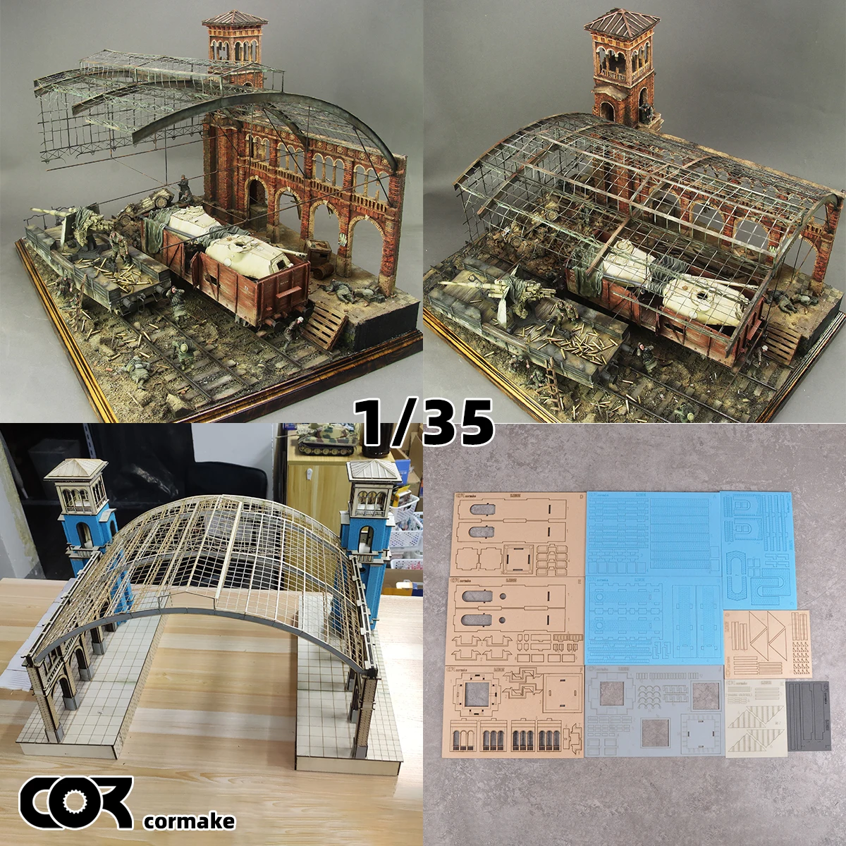 Assembly Architectural model sand table building bungalow railway station ticket office diorama Scale model kit 1/35