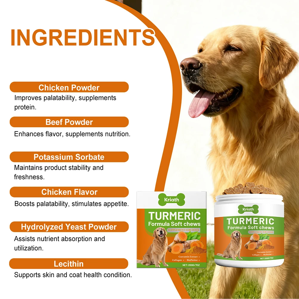 200g Organic-Turmeric Soft Chews For Dogs High Absorption Natural Anti-Inflammatory Hip Joint Supplement For Dogs Care Products thumbnail 3