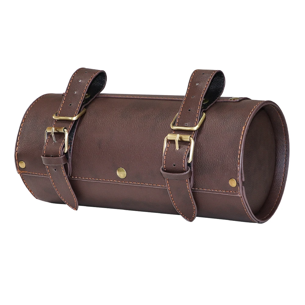 Durable PU Leather Motorcycle Saddlebag Wear-Resistant Motorbike Roll Luggage Bag for Bikers thumbnail 6