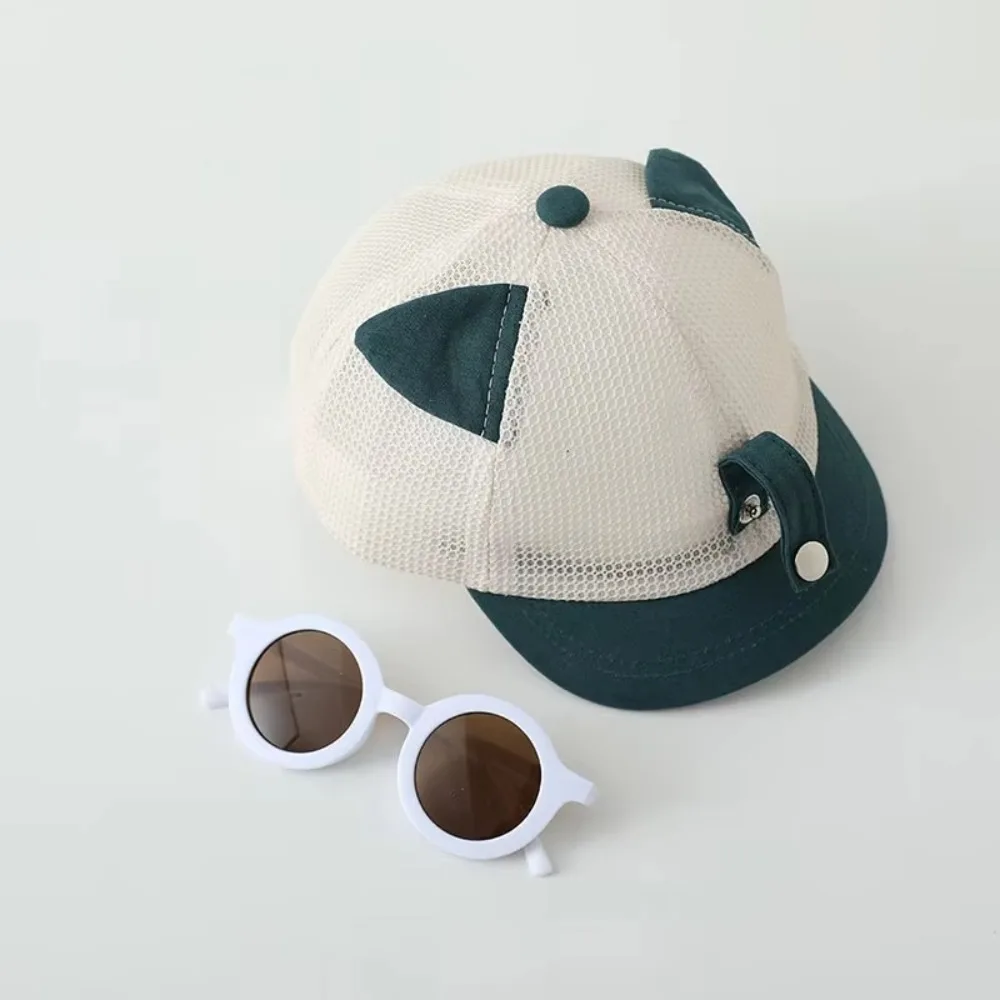 Cute Mesh Hat Sun Protection Breathable Sun Hats Adjustable With Detachable Sunglasses Cartoon Patchwork Hat thumbnail 3