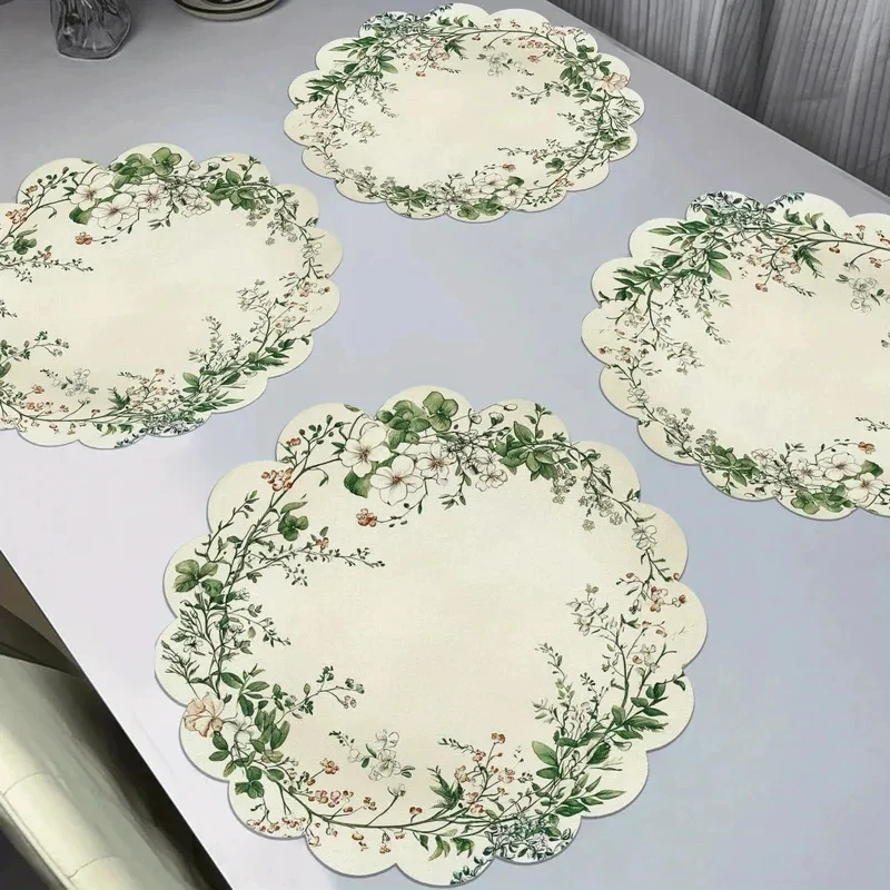 VIKAMA 4pcs Nordic Floral Table Mats - Waterproof Oil-Resistant Heat Insulation Non-Slip Placemats for Kitchen Dining Home Decor