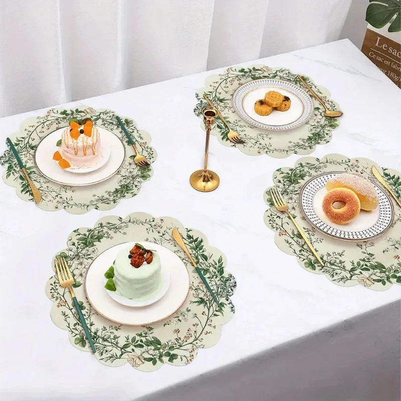 VIKAMA 4pcs Nordic Floral Table Mats - Waterproof Oil-Resistant Heat Insulation Non-Slip Placemats for Kitchen Dining Home Decor thumbnail 2