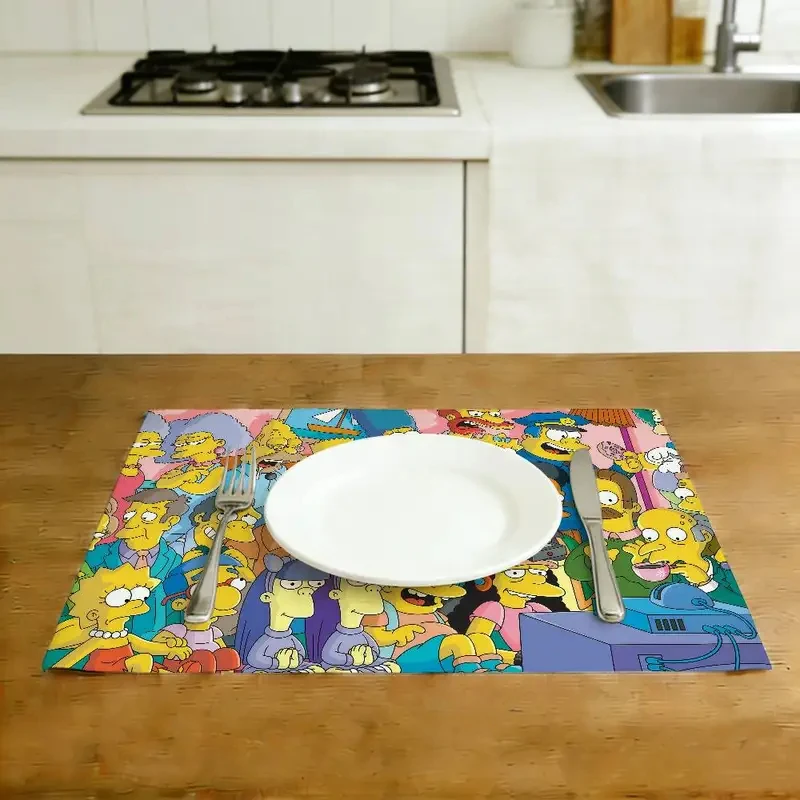 VIKAMA the Simpsons Cartoon Heat Resistant Placemats Washable Table Mats for Kitchen Dining Home Decor Party Supplies