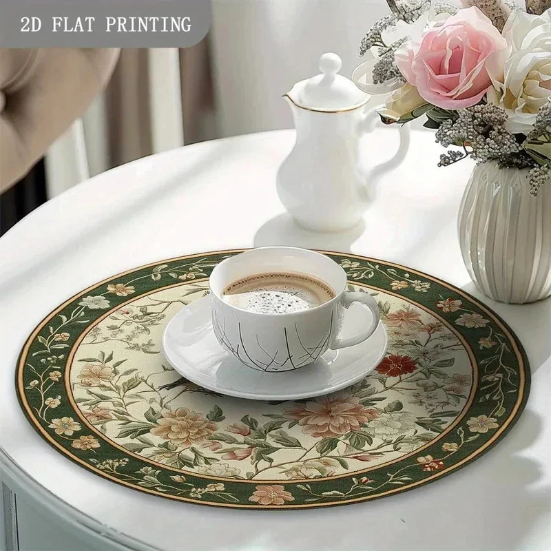 VIKAMA 4pcs round Placemats Set Rustic Floral Bird Design Non-Slip Heat Resistant Washable Dining Table Decor for Kitchen Home thumbnail 4