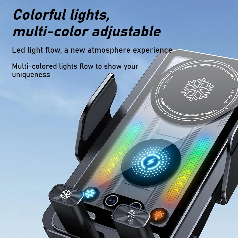 Cooling Car Phone Holder Wireless Charger 15W Fast Charging Semiconductor Cooling 360 Rotation Air Vent Mount Car Phone Holder thumbnail 3