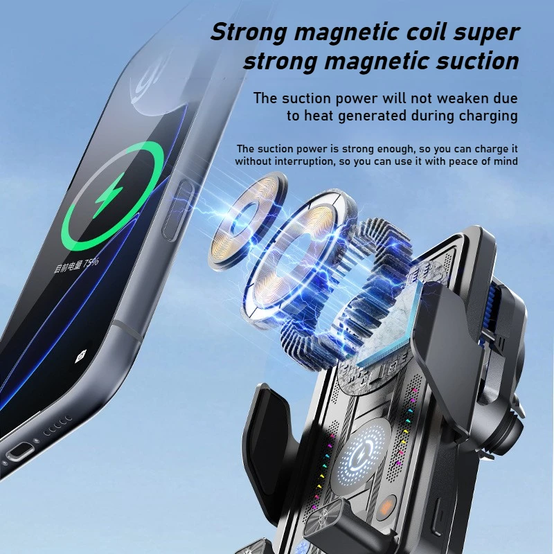 Cooling Car Phone Holder Wireless Charger 15W Fast Charging Semiconductor Cooling 360 Rotation Air Vent Mount Car Phone Holder thumbnail 2