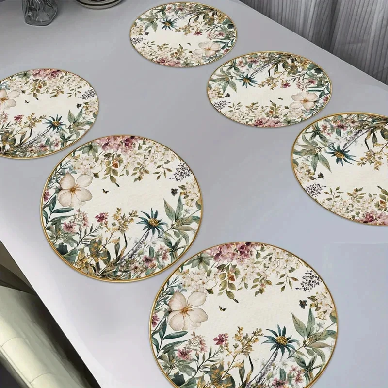 VIKAMA 4pcs Floral round Placemats Heat Resistant Washable Dining Table Mats for Kitchen Home Decor thumbnail 2