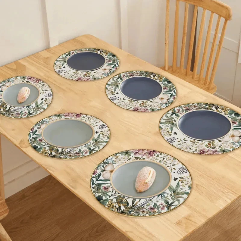 VIKAMA 4pcs Floral round Placemats Heat Resistant Washable Dining Table Mats for Kitchen Home Decor thumbnail 4