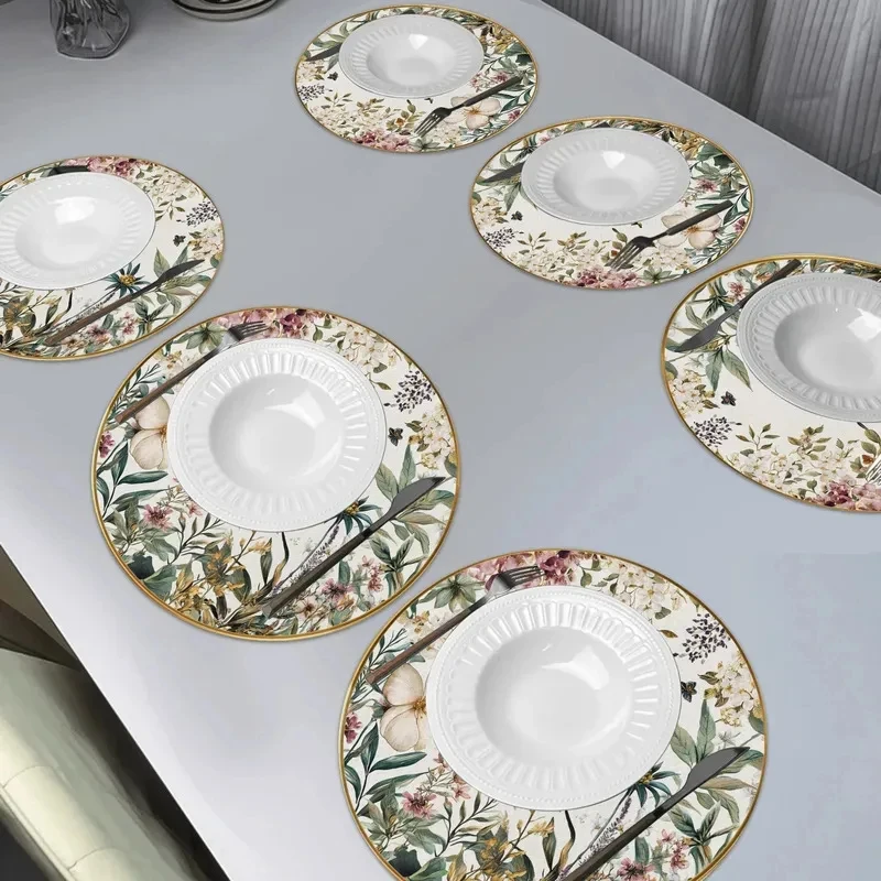 VIKAMA 4pcs Floral round Placemats Heat Resistant Washable Dining Table Mats for Kitchen Home Decor thumbnail 3