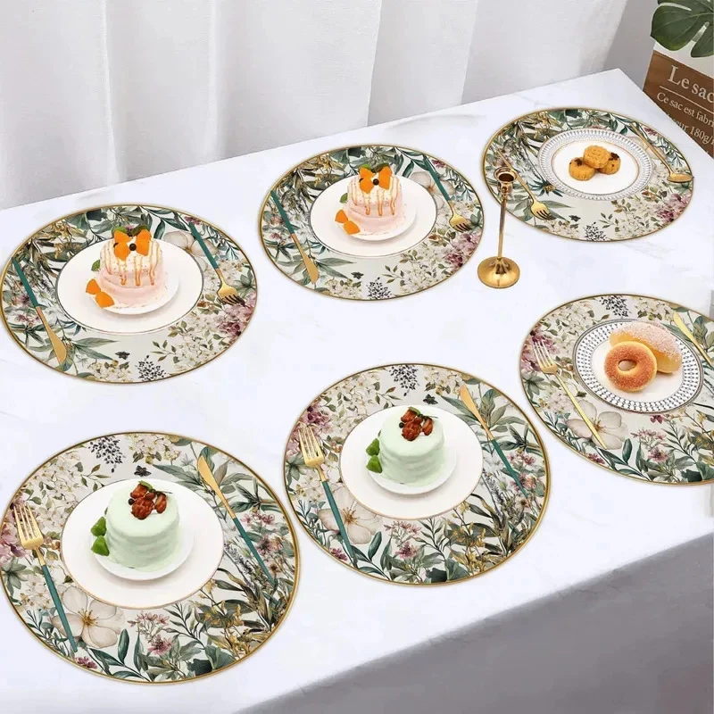 VIKAMA 4pcs Floral round Placemats Heat Resistant Washable Dining Table Mats for Kitchen Home Decor