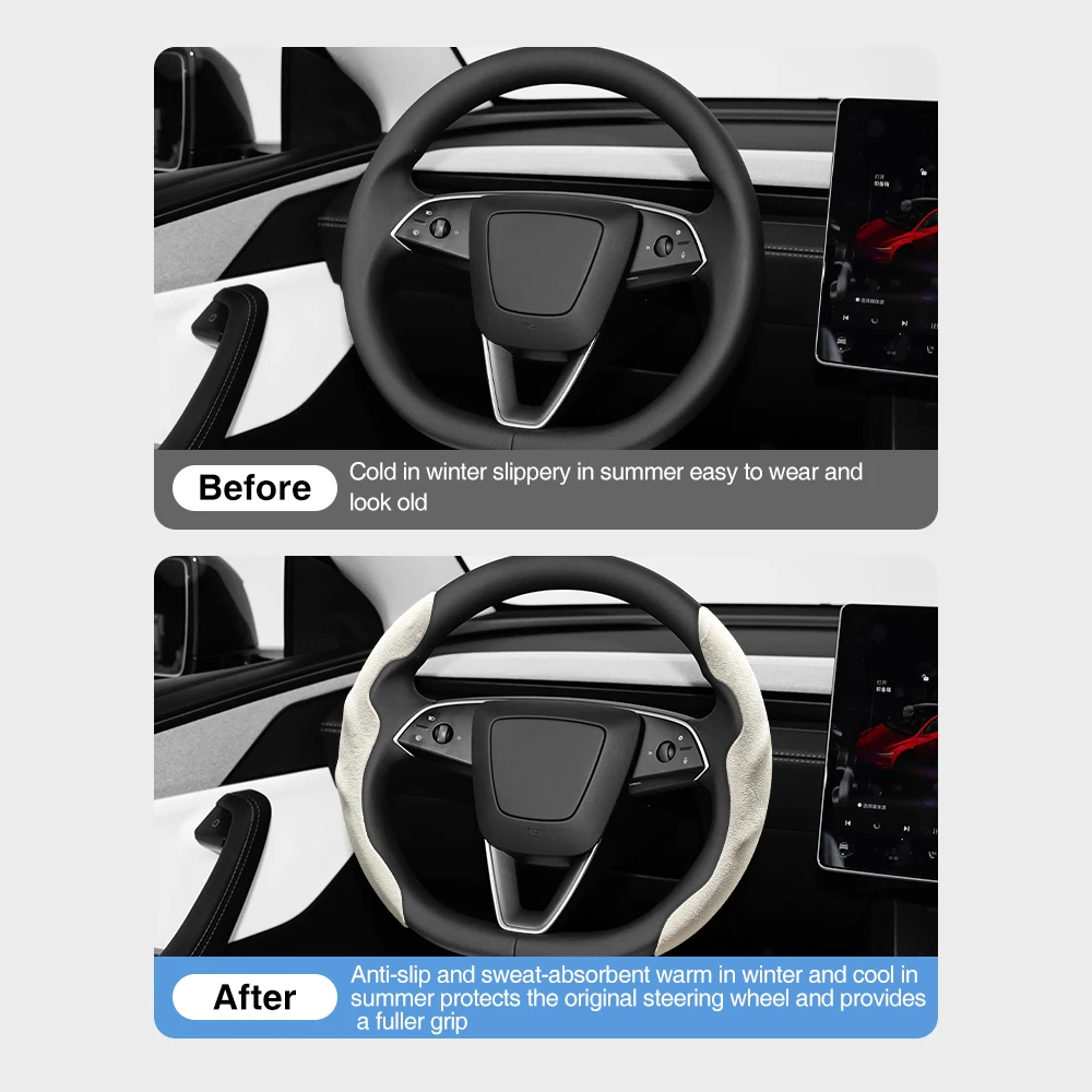 Steering Wheel Cover for Tesla Model 3/Y/Juniper/Highland/Standard 2026 Steering Wheel Suede or Nappa Protector Car Accessories thumbnail 2