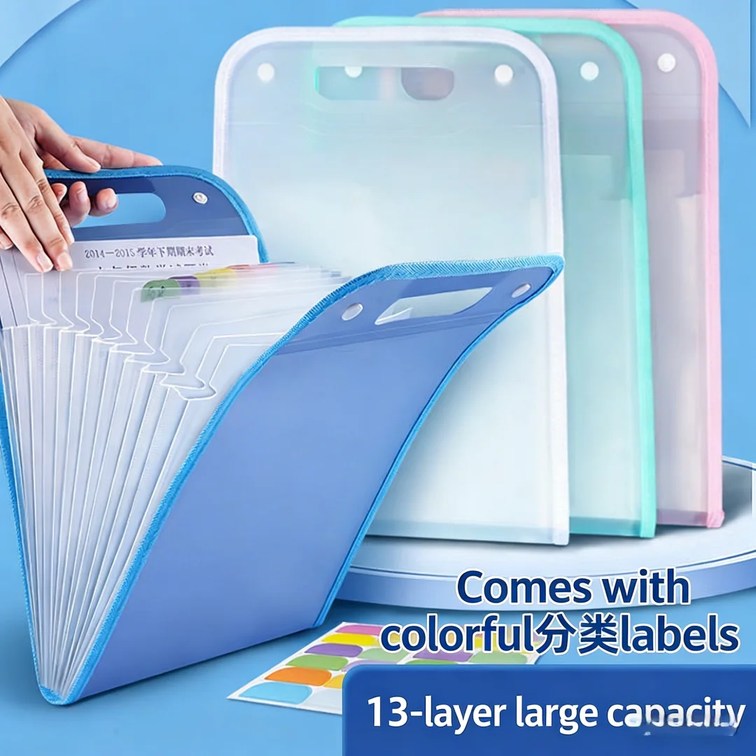 Large Capacity A4 13-Pocket Expanding File Folder, Portable Accordion File Organizer with Handle for School Office thumbnail 2