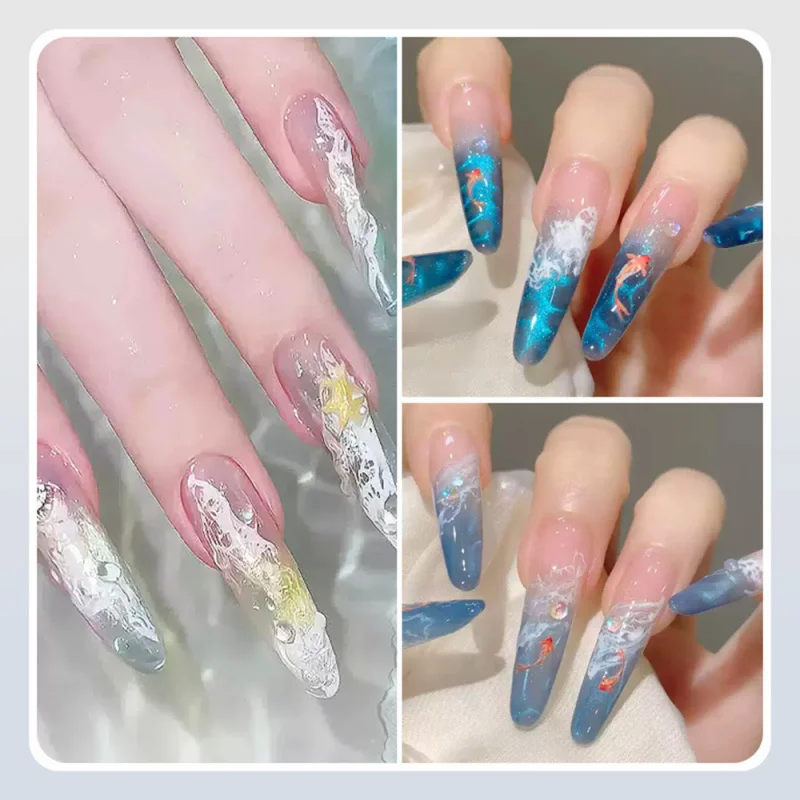 10ml White Ocean Bubble Wave Gel Nail Polish Hollow Bubbles Lace UV LED Soak Off Nails ArtVarnish for Summer Beach Manicure Gel thumbnail 5