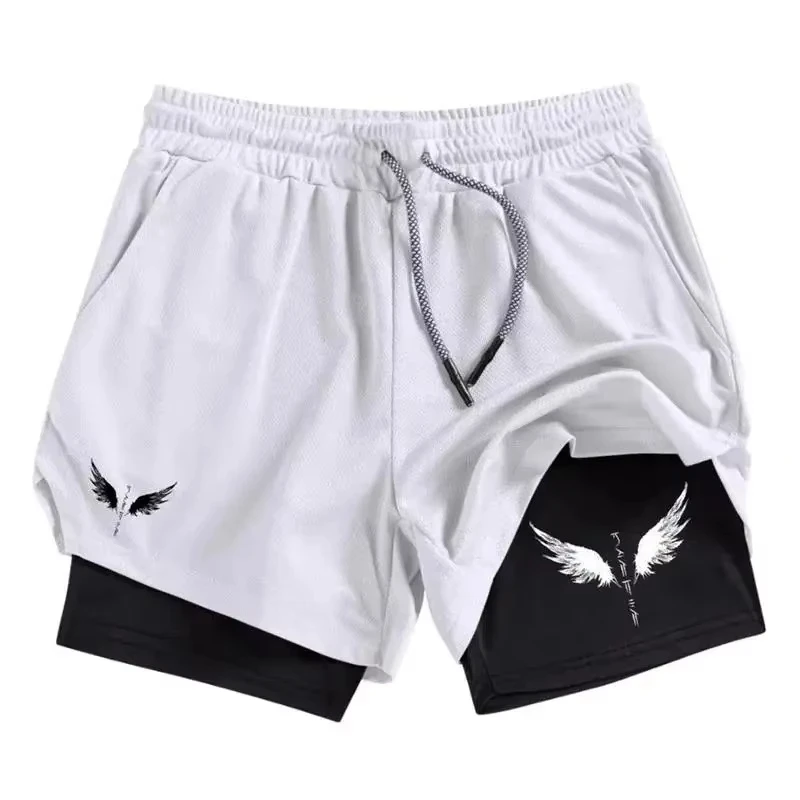 Casual 2-in-1 Performance Shorts for Men's Athletic Quick Dry Fitness Gym Workout Running  Fashion Versatile Pocket JW030