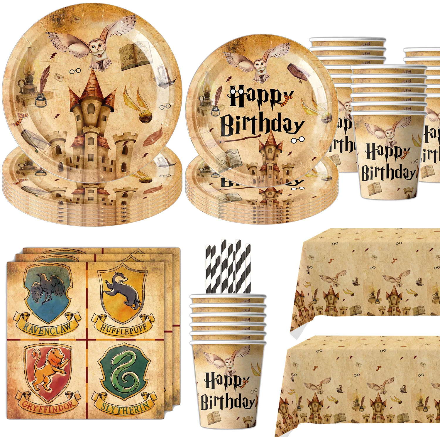 Cartoon Magic Academy Birthday Party Decorations Foil Balloons Potter Theme Event Supplies Baby Shower Disposable Tableware Set
