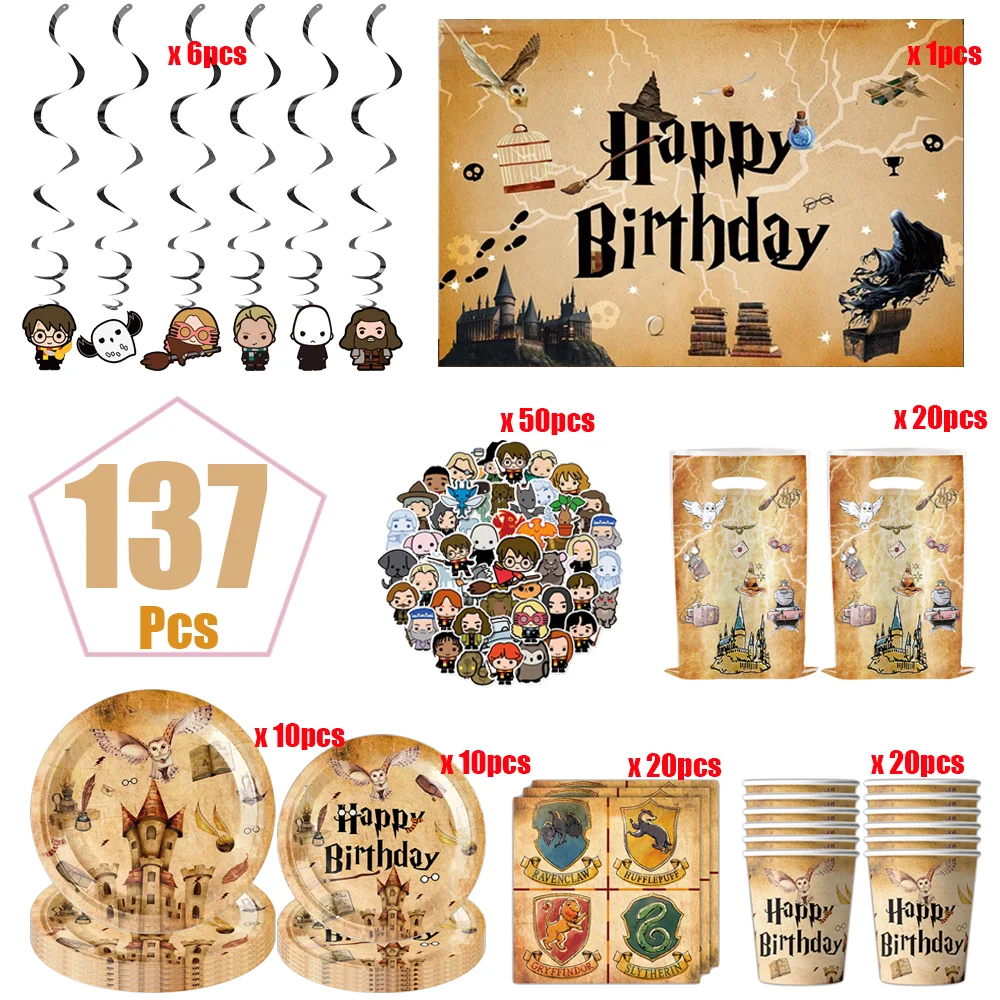 Cartoon Magic Academy Birthday Party Decorations Foil Balloons Potter Theme Event Supplies Baby Shower Disposable Tableware Set thumbnail 4