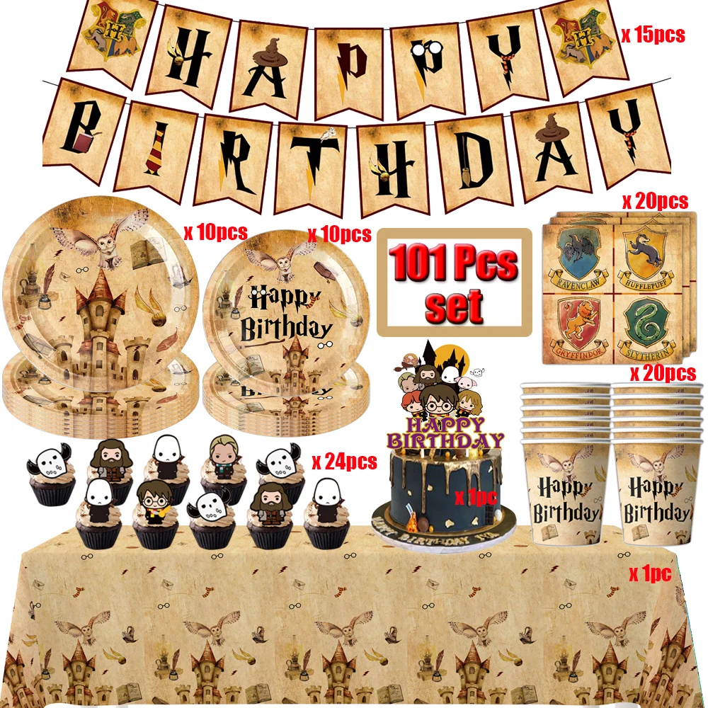 Cartoon Magic Academy Birthday Party Decorations Foil Balloons Potter Theme Event Supplies Baby Shower Disposable Tableware Set thumbnail 2