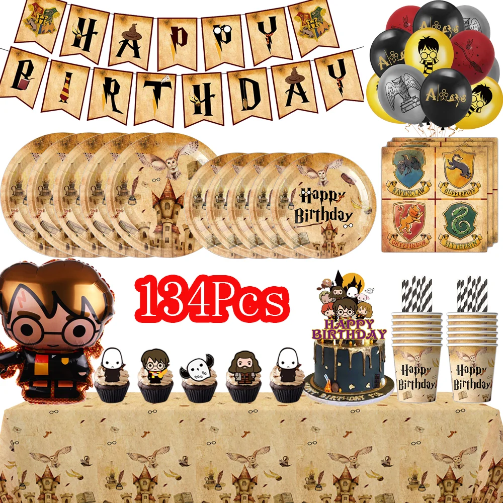 Cartoon Magic Academy Birthday Party Decorations Foil Balloons Potter Theme Event Supplies Baby Shower Disposable Tableware Set thumbnail 6