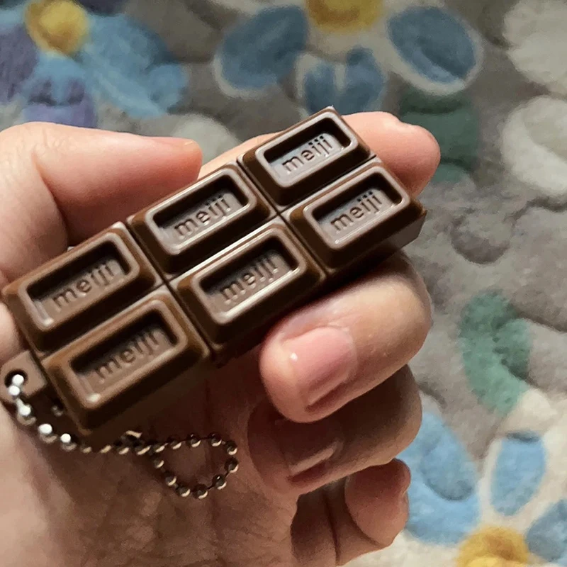 Hot Japanese Style Simulated Meiji Chocolate Fidget Toy Bendable Snap Stress Relief Keychain Pendant Creative Gift S thumbnail 5