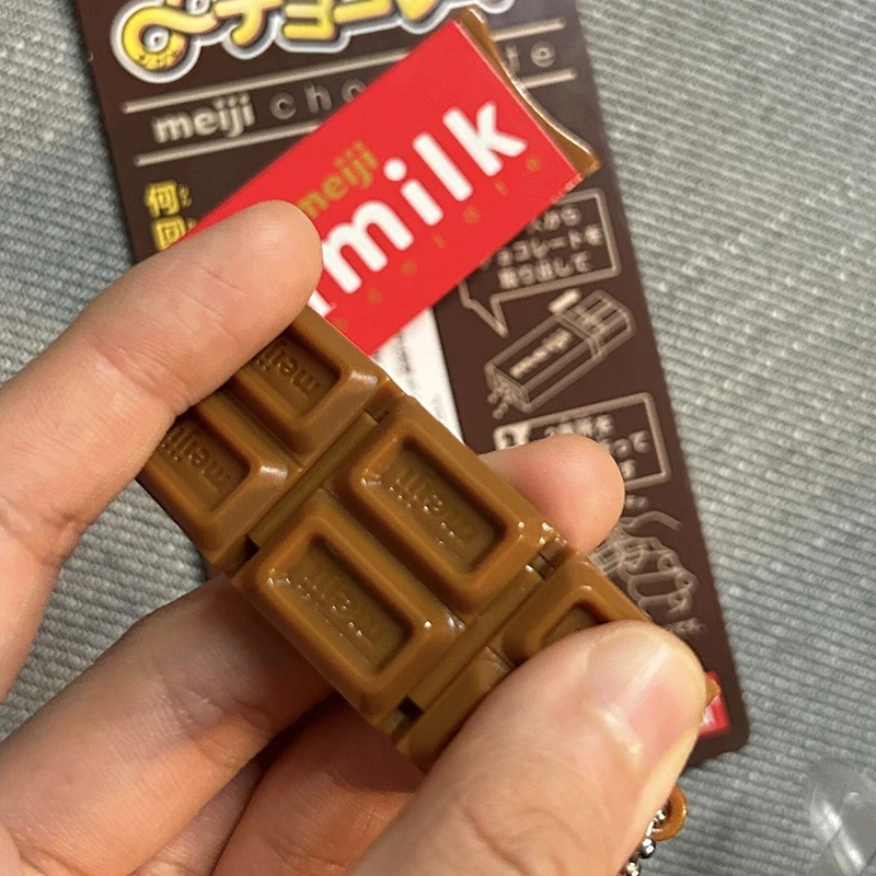 Hot Japanese Style Simulated Meiji Chocolate Fidget Toy Bendable Snap Stress Relief Keychain Pendant Creative Gift S thumbnail 2