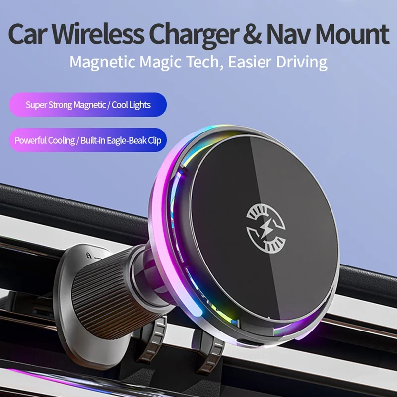 Fan Cooling Magnetic Car Phone Holder 15W Wireless Charging Mount RGB Ambient Light for iPhone 17 16 15 14 13 Samsung S25 Stand thumbnail 3
