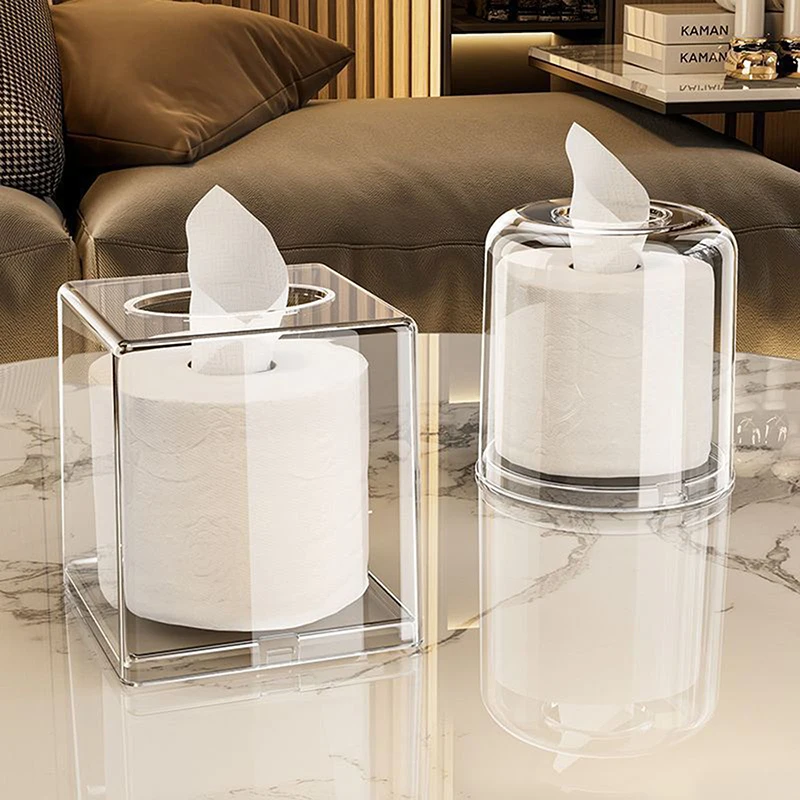 Living Room Desktop Transparent Napkin Box Ins Style Home Creative Bathroom Storage Simple Acrylic Square/Round Tissue Box thumbnail 5