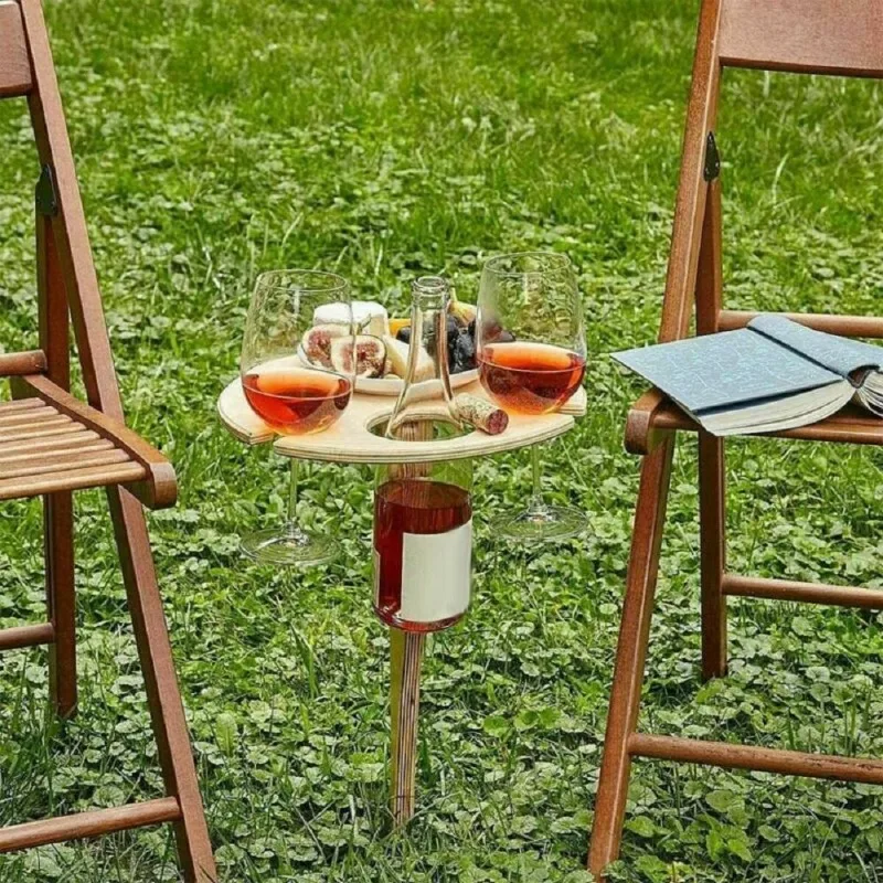 Outdoor Wine Table Portable Picnic Table Wine Glass Rack Collapsible Table thumbnail 6