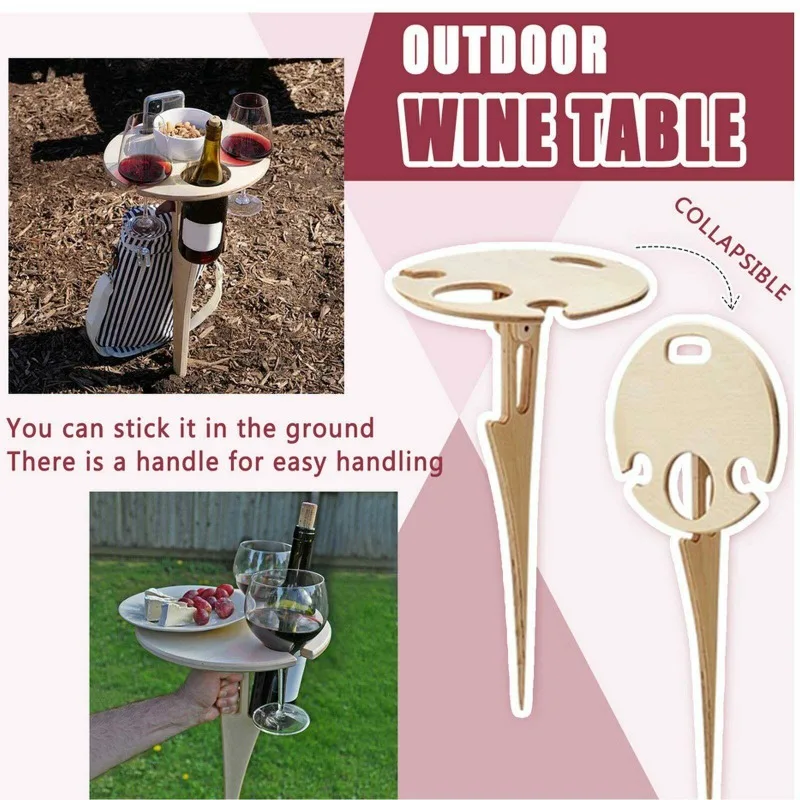 Outdoor Wine Table Portable Picnic Table Wine Glass Rack Collapsible Table thumbnail 4