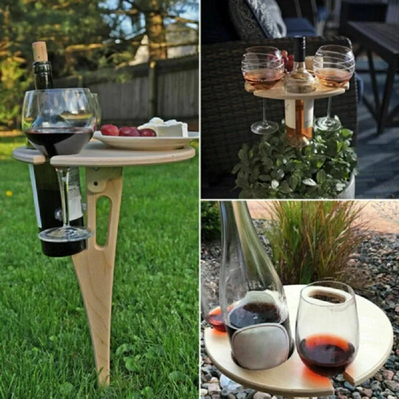 Outdoor Wine Table Portable Picnic Table Wine Glass Rack Collapsible Table thumbnail 2