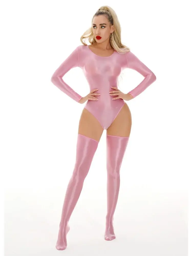 New Unisex Glossy Shiny Long Sleeve Catsuit Swimsuit Tights Sexy Body Teddies Elastic Fitness Bodysuit Swimwear Leotard Unitard thumbnail 6
