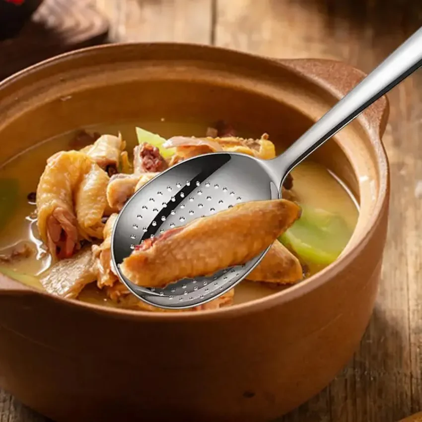 1Pc Stainless Steel Ladles For Serving Soup Rice Serving Spoon Drain Hole Heat Insulated Handle Kitchen Utensils For Daily Use thumbnail 4