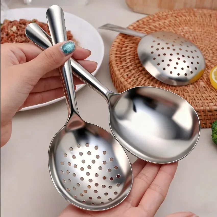 1Pc Stainless Steel Ladles For Serving Soup Rice Serving Spoon Drain Hole Heat Insulated Handle Kitchen Utensils For Daily Use thumbnail 5