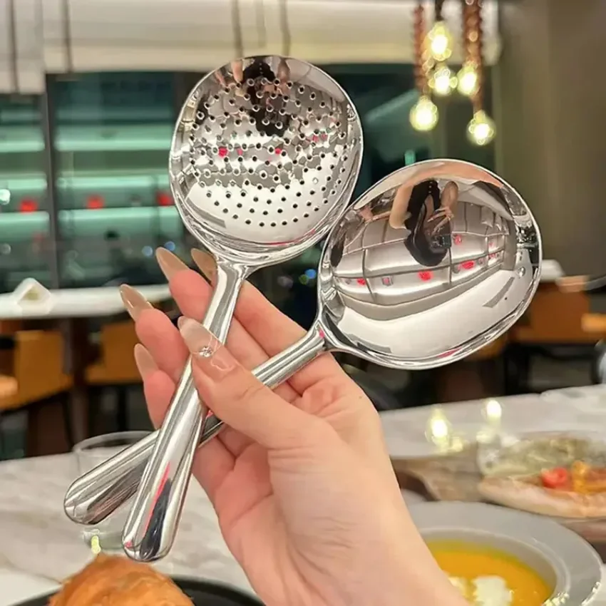 1Pc Stainless Steel Ladles For Serving Soup Rice Serving Spoon Drain Hole Heat Insulated Handle Kitchen Utensils For Daily Use thumbnail 3